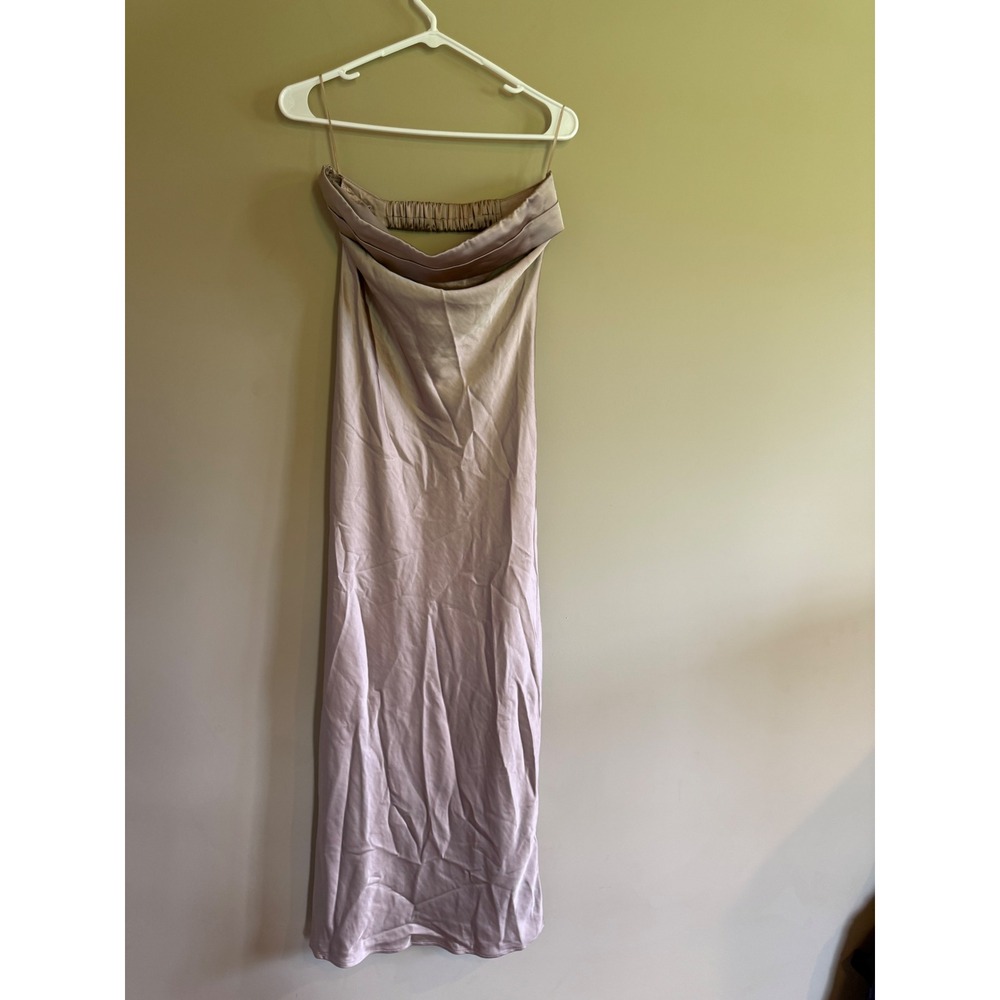 Realtix Champagne Satin Cowl Neck Maxi Dress Open Back Evening Gown Size M